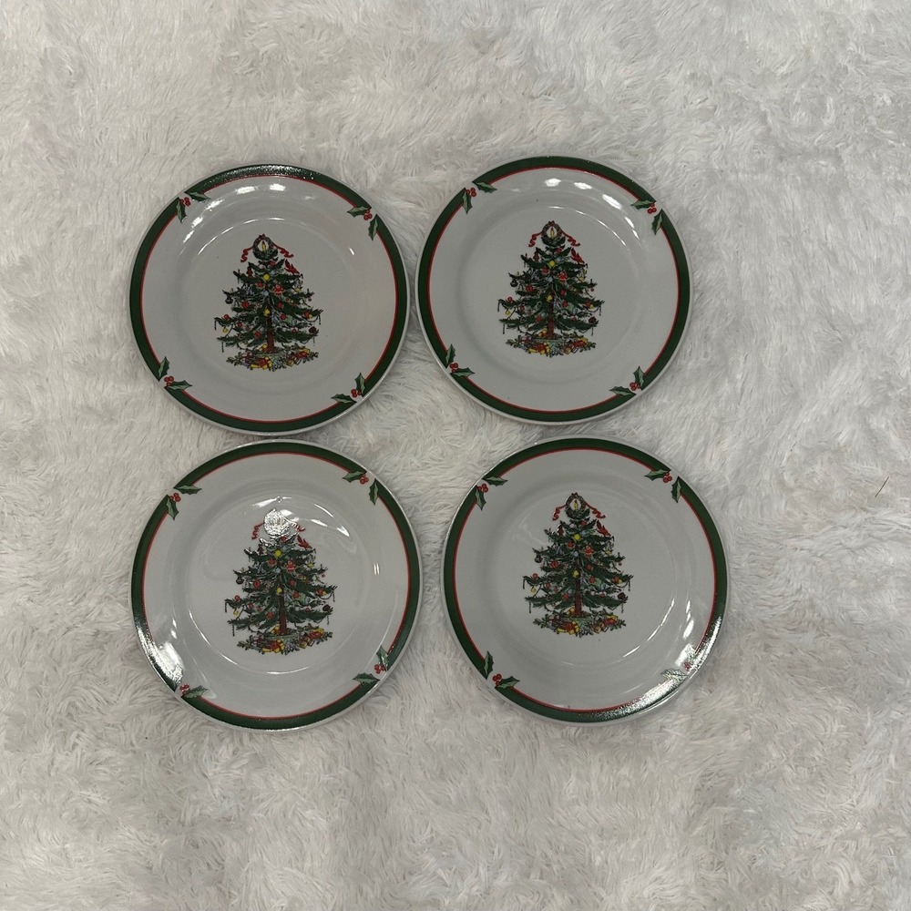 Set of 4 Vintage‎ Christmas Tree Dessert Salad Plates Pacific Rim Porcelain - Picture 2 of 5